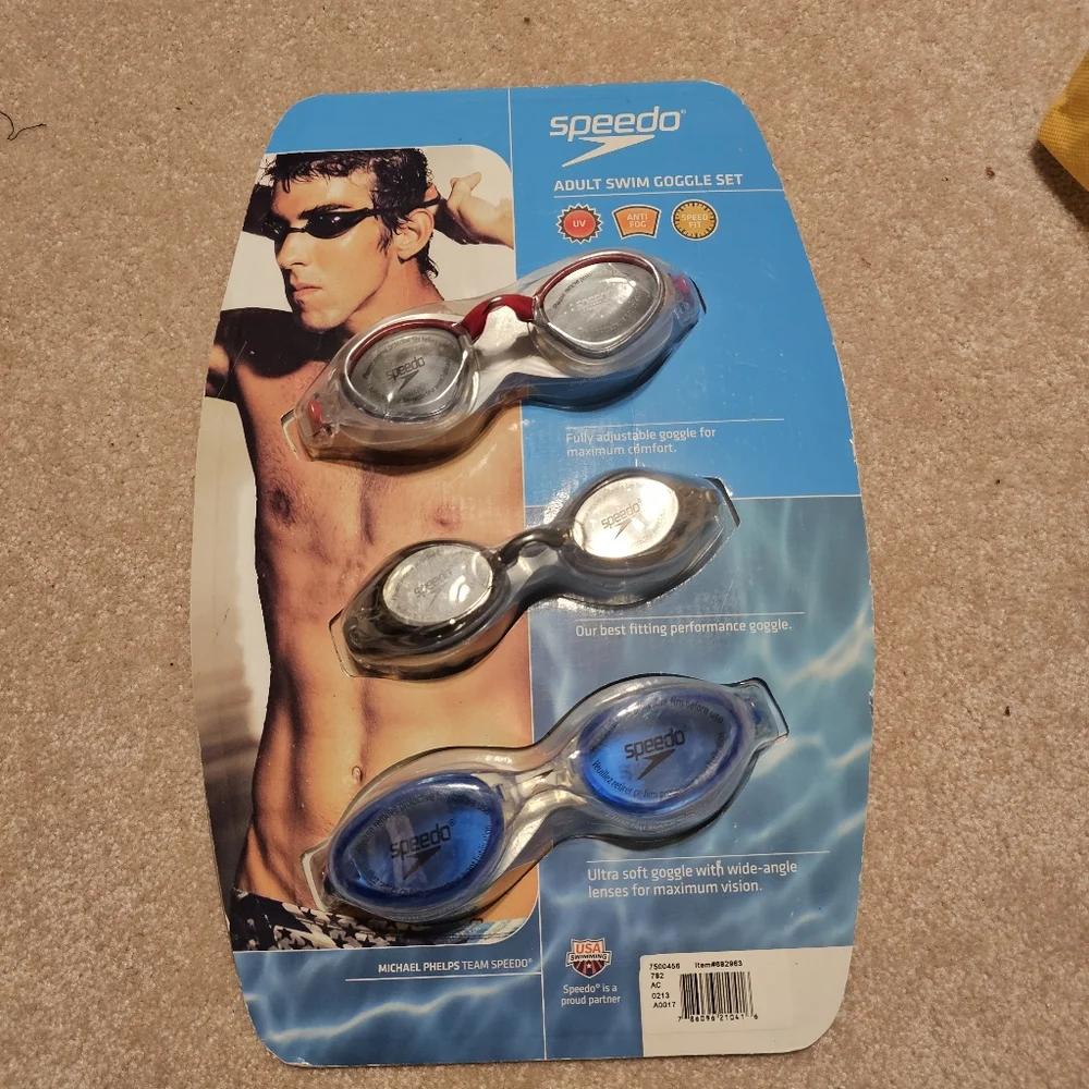 Speedo Adult Swim Goggle Set Blue, Red, Black